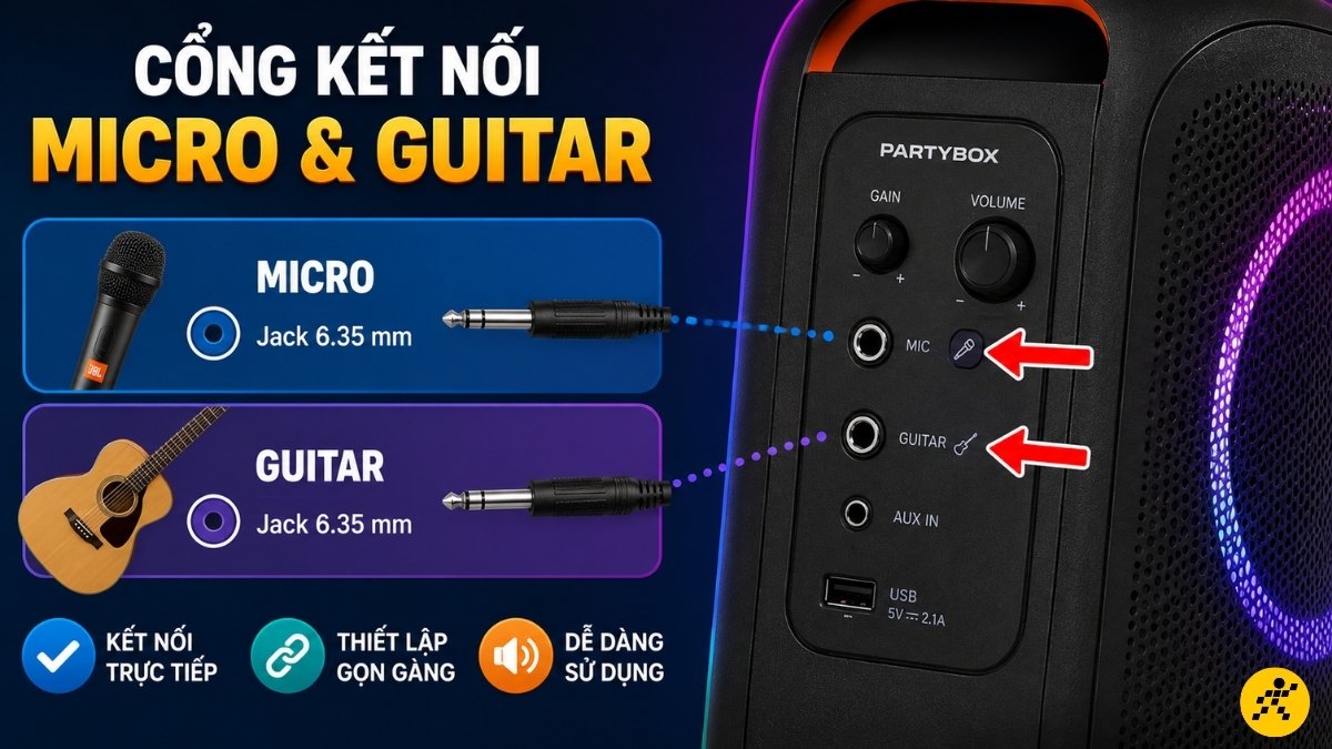 Cổng kết nối micro và guitar Cổng kết nối micro và guitar