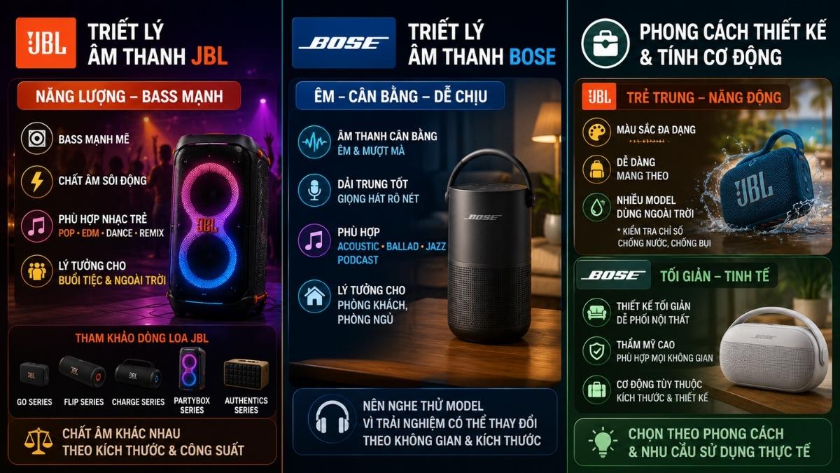 Khác biệt giữa loa JBL và Bose Khác biệt giữa loa JBL và Bose