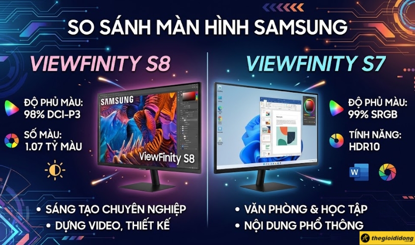 So sánh màu sắc màn hình máy tính ViewFinity S8 và S7 So sánh màu sắc màn hình máy tính ViewFinity S8 và S7