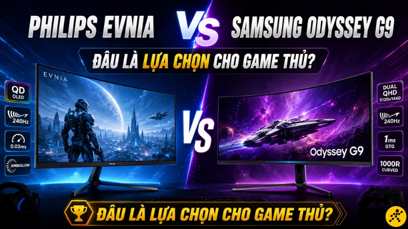 Nên chọn màn hình Philips Evnia hay Samsung Odyssey G9 Nên chọn màn hình Philips Evnia hay Samsung Odyssey G9