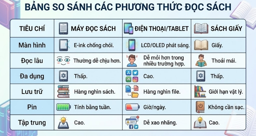 So sánh máy đọc sách và máy tính bảng với sách giấy So sánh máy đọc sách và máy tính bảng với sách giấy