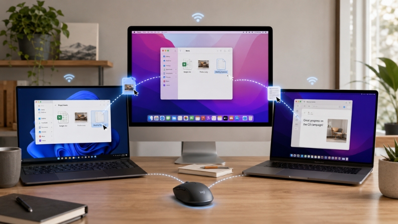 Điều khiển nhiều m&aacute;y t&iacute;nh c&ugrave;ng l&uacute;c bằng Logitech Flow