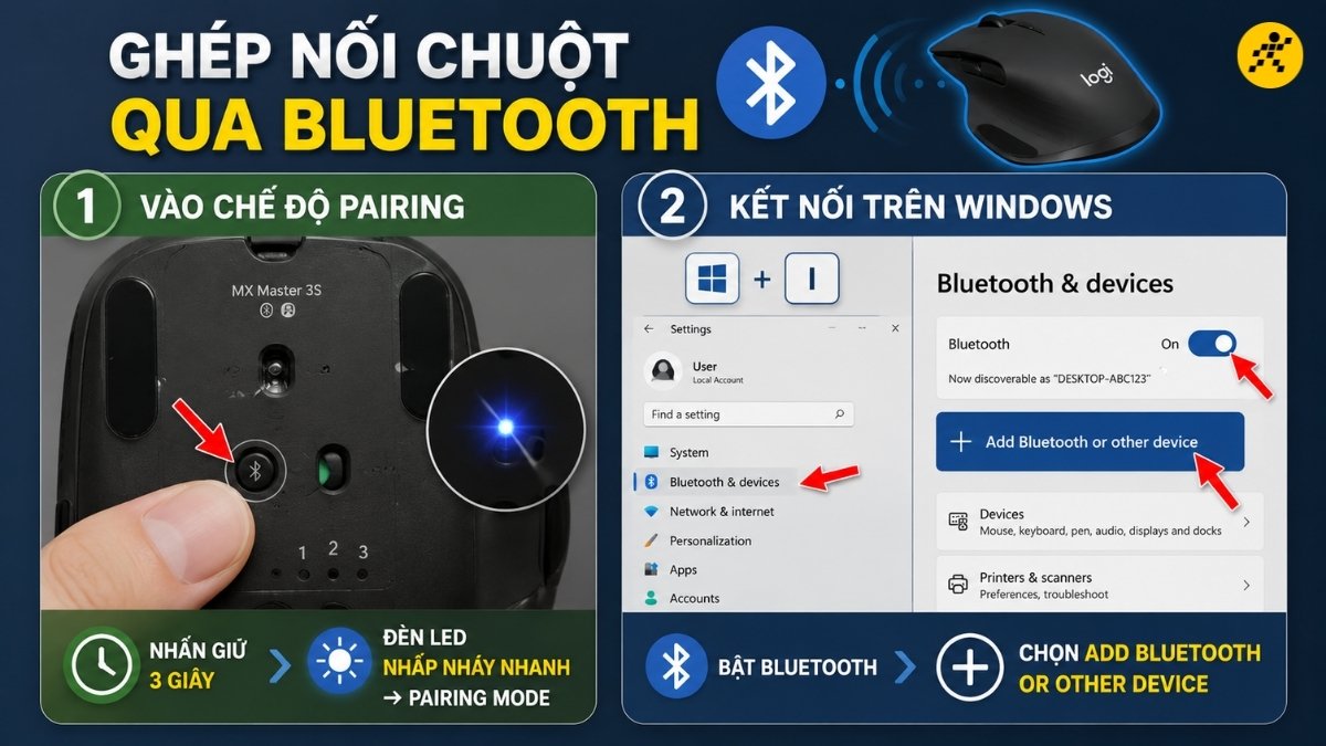 Gh&eacute;p nối chuột th&ocirc;ng qua c&ocirc;ng nghệ kh&ocirc;ng d&acirc;y Bluetooth