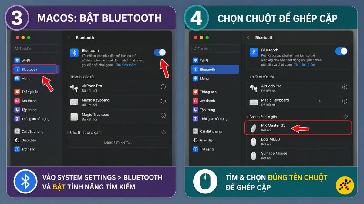 T&igrave;m v&agrave; nhấn chọn đ&uacute;ng t&ecirc;n chuột hiển thị trong danh s&aacute;ch thiết bị