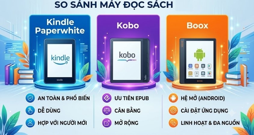So sánh Kindle Paperwhite, Kobo, Boox So sánh Kindle Paperwhite, Kobo, Boox