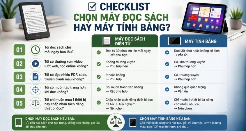 Checklist chọn máy đọc sách hay máy tính bảng Checklist chọn máy đọc sách hay máy tính bảng