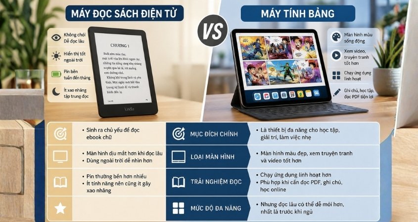 So sánh máy đọc sách điện tử và máy tính bảng So sánh máy đọc sách điện tử và máy tính bảng