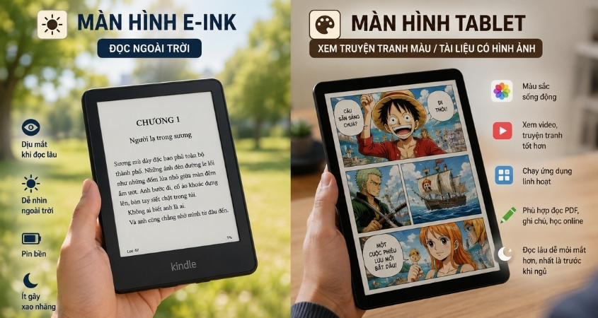 Màn hình E-Ink và LCD OLED khi đọc sách Màn hình E-Ink và LCD OLED khi đọc sách
