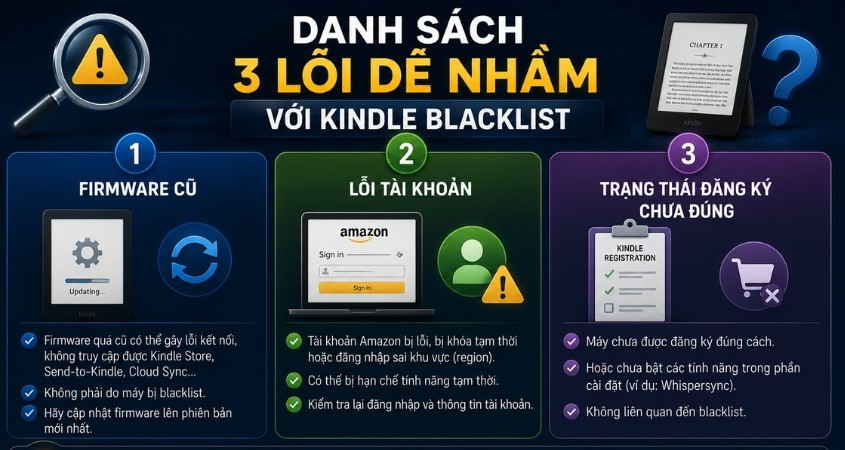 Các lỗi dễ nhầm với Kindle blacklist Các lỗi dễ nhầm với Kindle blacklist