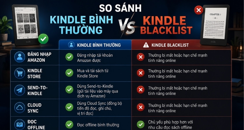 So sánh Kindle bình thường và Kindle blacklist So sánh Kindle bình thường và Kindle blacklist