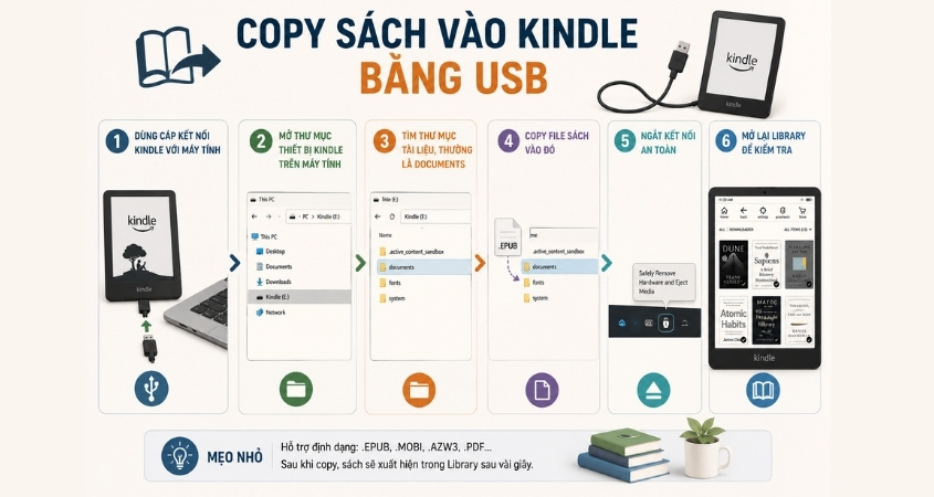 Hướng dẫn copy sách vào Kindle bằng USB Hướng dẫn copy sách vào Kindle bằng USB