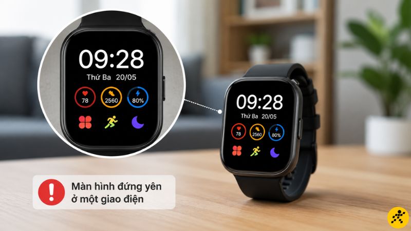 Đồng hồ vẫn hiển thị thời gian hoặc một ứng dụng đang mở nhưng không thể chuyển sang giao diện khác Đồng hồ vẫn hiển thị thời gian hoặc một ứng dụng đang mở nhưng không thể chuyển sang giao diện khác