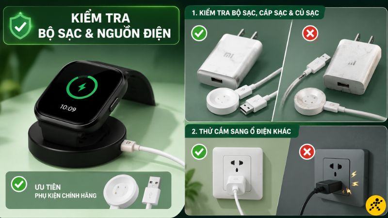 Hãy kiểm tra xem bộ sạc, cáp sạc và củ sạc Hãy kiểm tra xem bộ sạc, cáp sạc và củ sạc