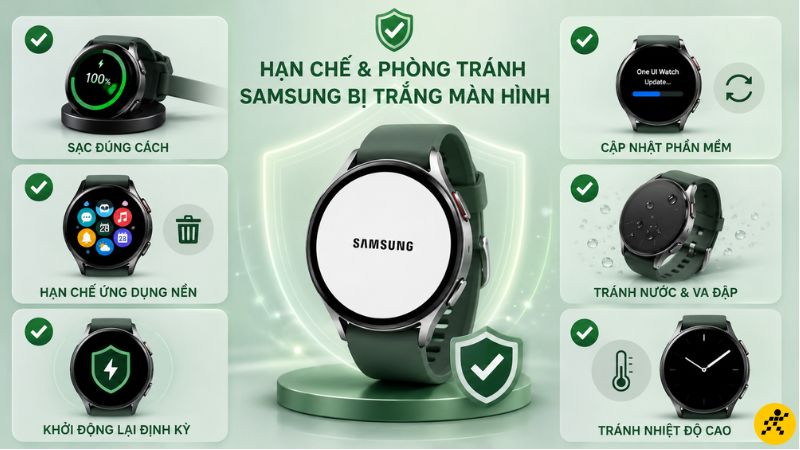 Cách hạn chế và phòng tránh đồng hồ Samsung bị trắng màn hình Cách hạn chế và phòng tránh đồng hồ Samsung bị trắng màn hình