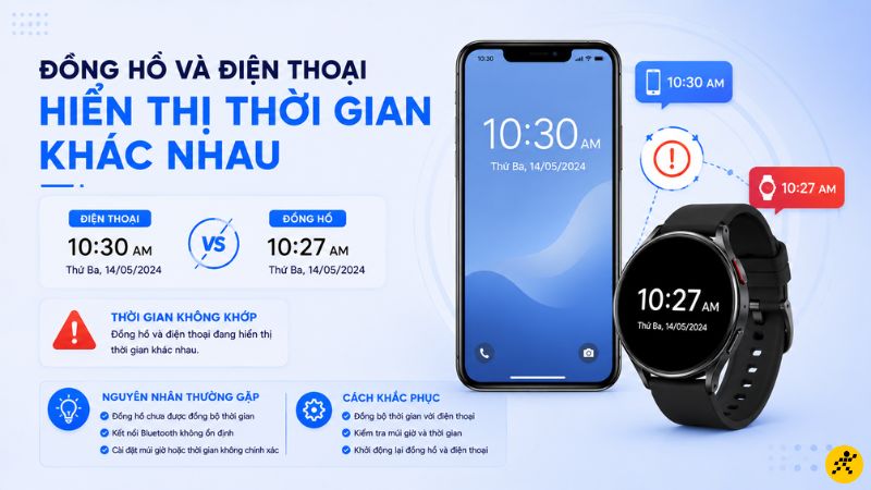 Đồng hồ và điện thoại hiển thị thời gian khác nhau Đồng hồ và điện thoại hiển thị thời gian khác nhau