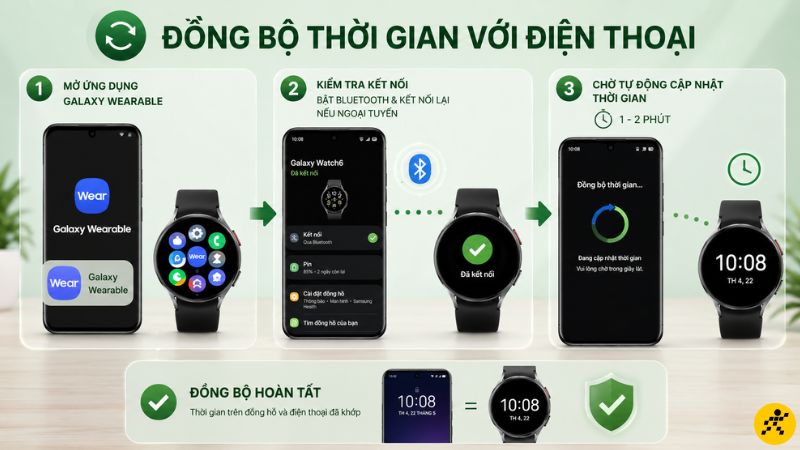 Đồng bộ thời gian với điện thoại Đồng bộ thời gian với điện thoại
