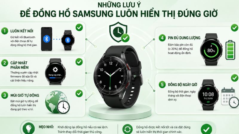 Những lưu ý để đồng hồ Samsung luôn hiển thị đúng giờ Những lưu ý để đồng hồ Samsung luôn hiển thị đúng giờ
