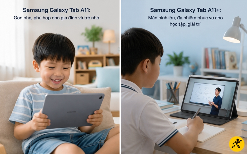 Chọn Galaxy Tab A11 hay Galaxy Tab A11+ tùy vào nhu cầu và sở thích Chọn Galaxy Tab A11 hay Galaxy Tab A11+ tùy vào nhu cầu và sở thích