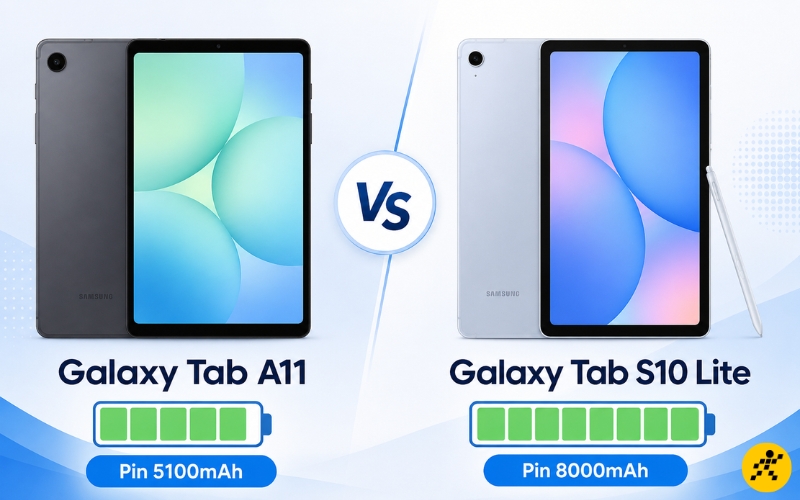 Galaxy Tab A11 c&oacute; pin 5100mAh, S10 Lite c&oacute; pin 8000mAh
