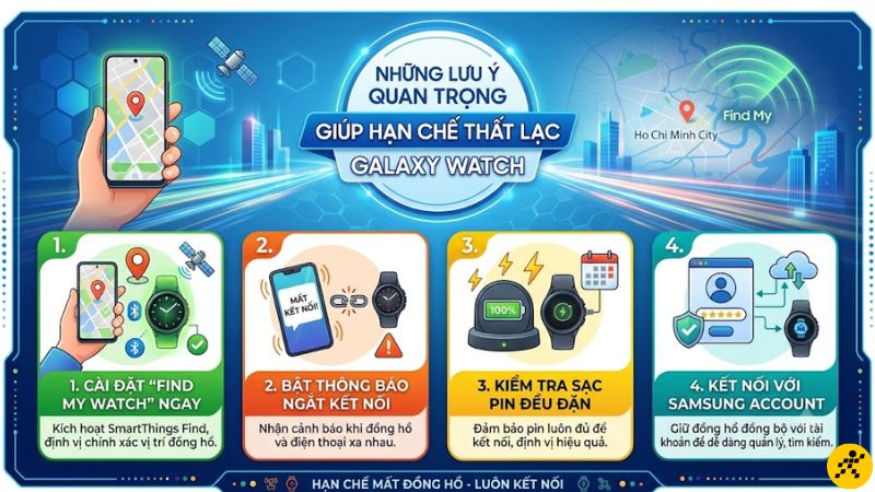 Những lưu ý quan trạng giúp hạn chế thất lạc Galaxy Watch Những lưu ý quan trạng giúp hạn chế thất lạc Galaxy Watch