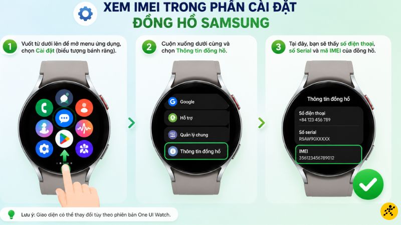 Xem imei trong phần cài đặt của đồng hồ Xem imei trong phần cài đặt của đồng hồ