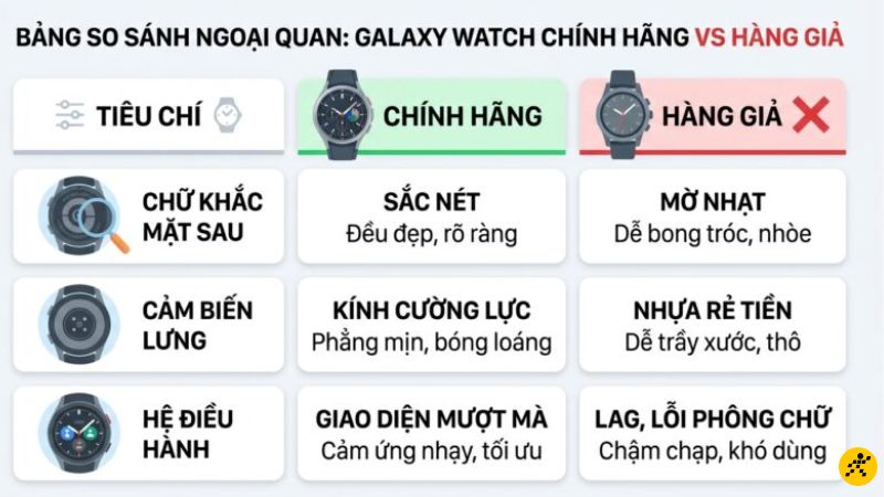 Nhận diện đồng hồ Samsung giả qua đặc điểm ngoại quan Nhận diện đồng hồ Samsung giả qua đặc điểm ngoại quan