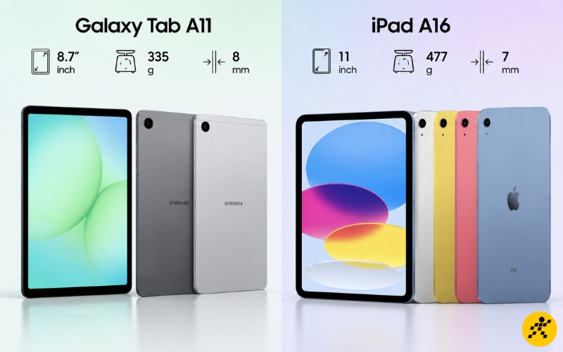 iPad A16 có màn hình lớn, nặng và dày hơn nhưng không quá chênh lệch iPad A16 có màn hình lớn, nặng và dày hơn nhưng không quá chênh lệch