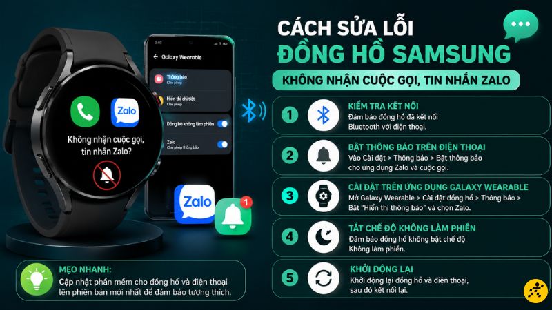 Cách sửa lỗi đồng hồ Samsung không nhận cuộc gọi, tin nhắn Zalo Cách sửa lỗi đồng hồ Samsung không nhận cuộc gọi, tin nhắn Zalo