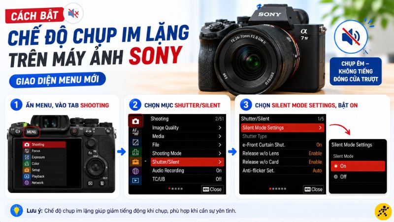 Cách bật chế độ chụp im lặng trên máy ảnh Sony giao diện m Cách bật chế độ chụp im lặng trên máy ảnh Sony giao diện mới