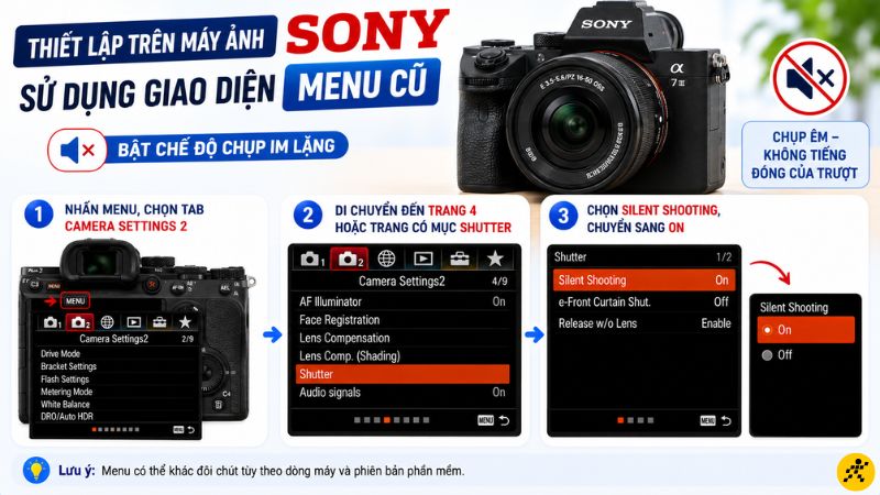 Cách bật chế độ chụp im lặng trên máy ảnh Sony giao diện c Cách bật chế độ chụp im lặng trên máy ảnh Sony giao diện cũ