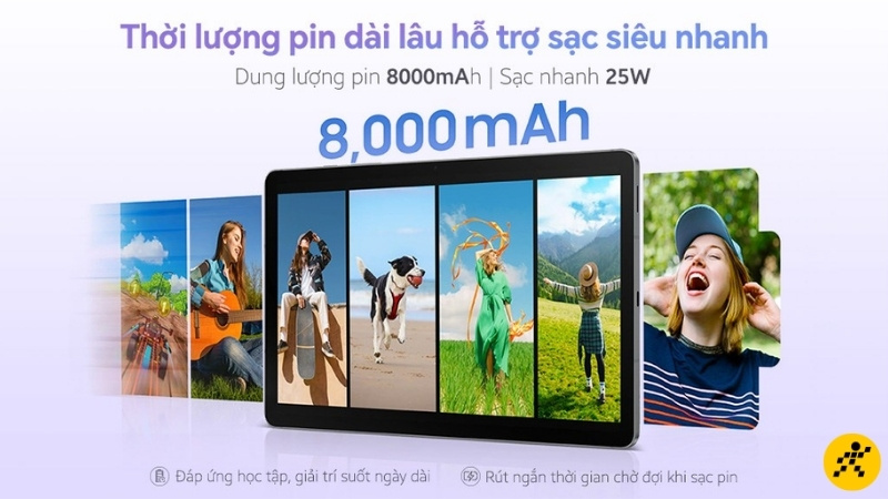Galaxy Tab S10 Lite c&oacute; pin 8000mAh v&agrave; hỗ trợ sạc nhanh 25W