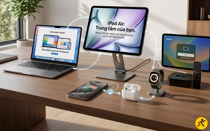 iPad Air M3 chạy iPadOS 18 nên hỗ trợ tối ưu đồng bộ với nhiều thiết bị iPad Air M3 chạy iPadOS 18 nên hỗ trợ tối ưu đồng bộ với nhiều thiết bị