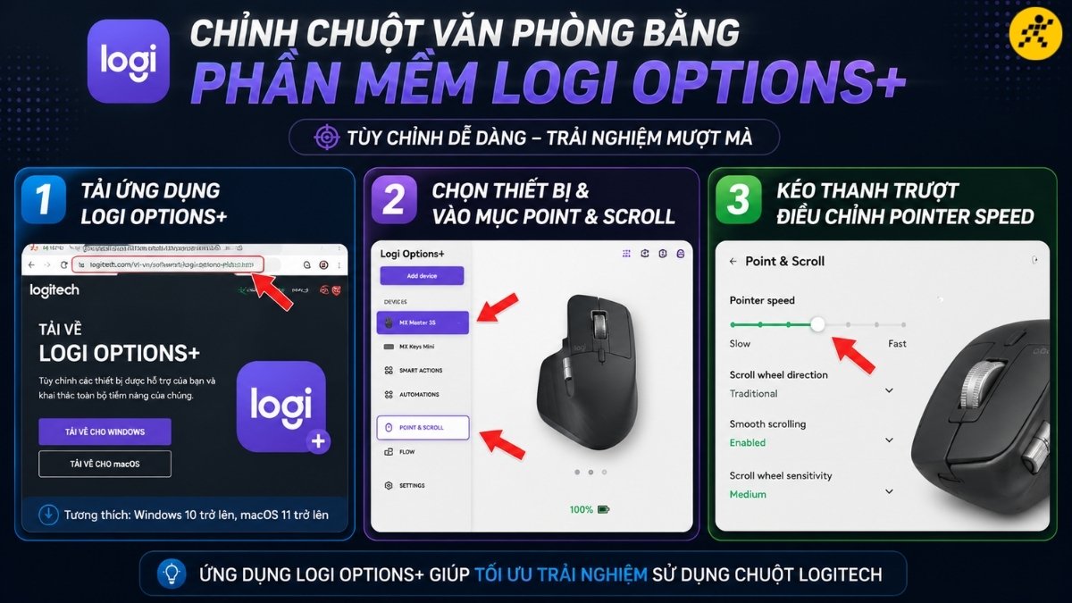 Chỉnh chuột văn ph&ograve;ng bằng phần mềm Logi Options Plus