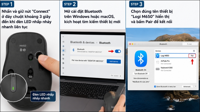 Kết nối chuột th&ocirc;ng qua Bluetooth Low Energy 