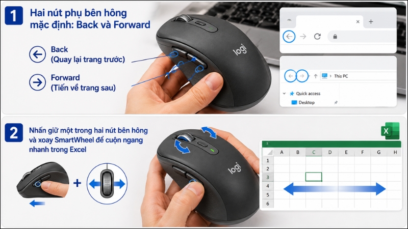 C&agrave;i đặt v&agrave; sử dụng hai n&uacute;t phụ b&ecirc;n h&ocirc;ng chuột