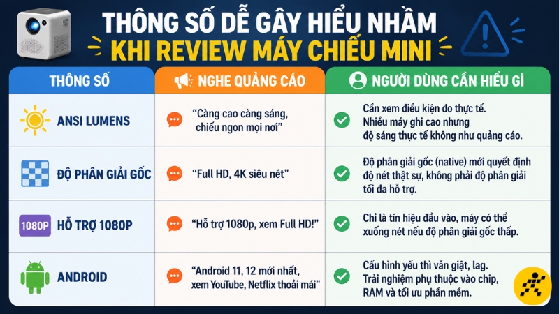 Những lưu ý về thông số khi chọn mua máy chiếu mini Những lưu ý về thông số khi chọn mua máy chiếu mini