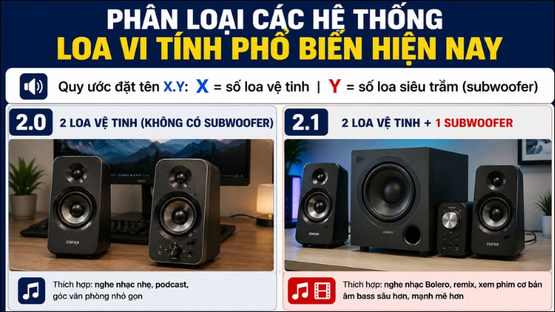 Phân loại các hệ thống loa vi tính phổ biến Phân loại các hệ thống loa vi tính phổ biến