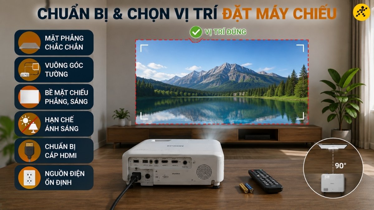 Chuẩn bị v&agrave; chọn vị tr&iacute; đặt m&aacute;y chiếu