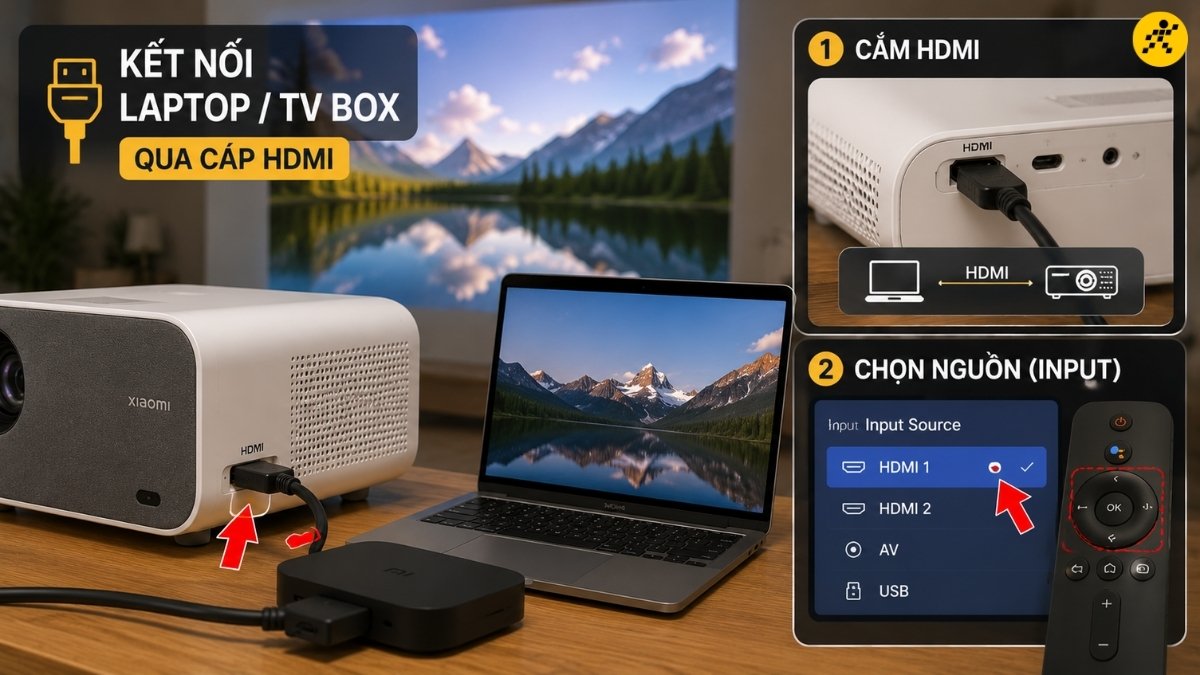 Kết nối Laptop, TV Box (Qua c&aacute;p HDMI)