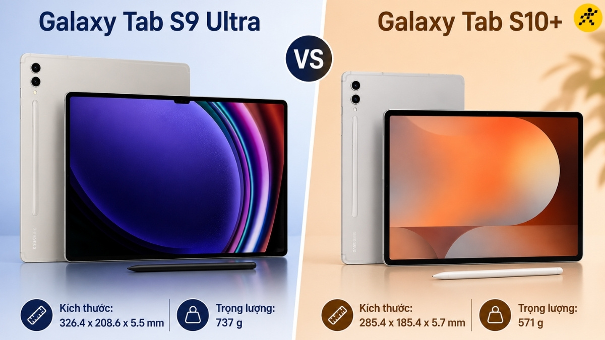 Tab S10+ dễ mang theo hơn, Tab S9 Ultra rộng rãi hơn Tab S10+ dễ mang theo hơn, Tab S9 Ultra rộng rãi hơn