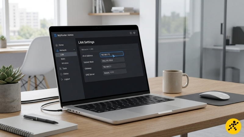 Di chuyển đến mục Network chọn phần LAN để đổi địa chỉ IP của router Di chuyển đến mục Network chọn phần LAN để đổi địa chỉ IP của router