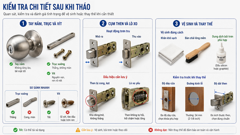 Kiểm tra độ mòn và chuyển động của từng chi tiết trước khi lắp lại