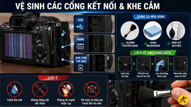 Vệ sinh các cổng kết nối và khe cắm Vệ sinh các cổng kết nối và khe cắm