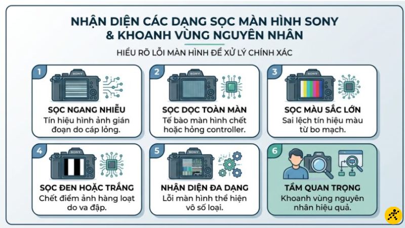 Dấu hiệu nhận biết máy ảnh Sony bị sọc màn hình Dấu hiệu nhận biết máy ảnh Sony bị sọc màn hình
