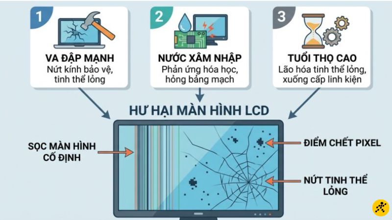 Lỗi màn hình LCD: Do va đập, nước hoặc tuổi thọ Lỗi màn hình LCD: Do va đập, nước hoặc tuổi thọ