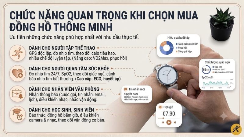 Chức năng nào quan trọng nhất khi chọn mua đồng hồ thông minh khi mua Chức năng nào quan trọng nhất khi chọn mua đồng hồ thông minh khi mua