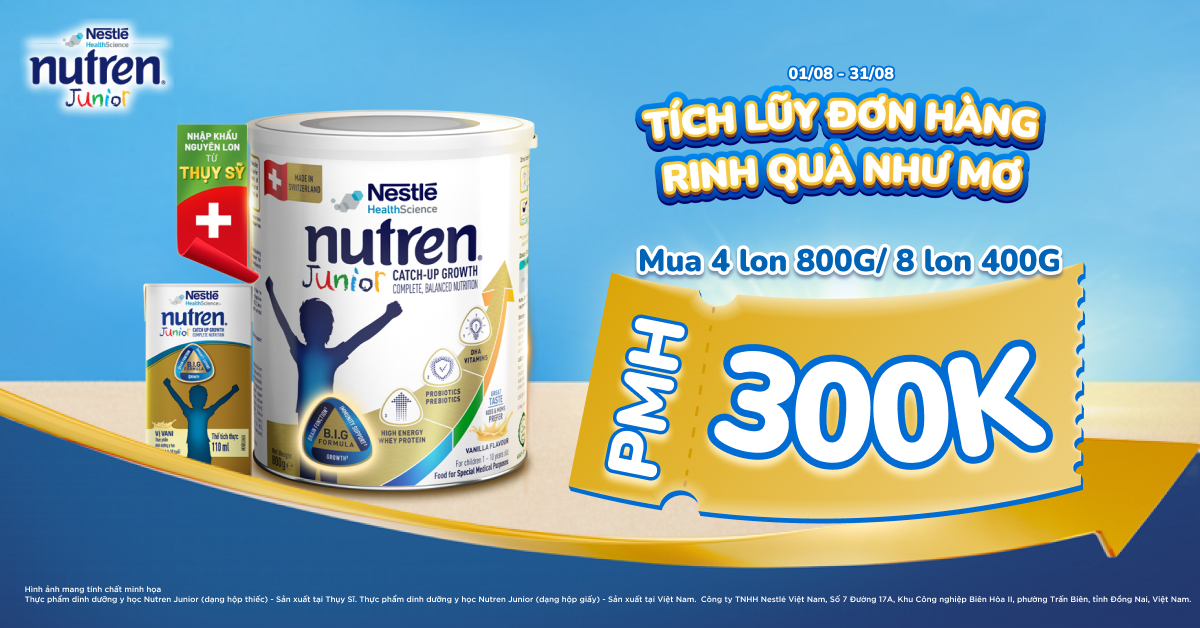 Tích lũy hóa đơn sữa Nutren Junior nhận PMH 300.000đ