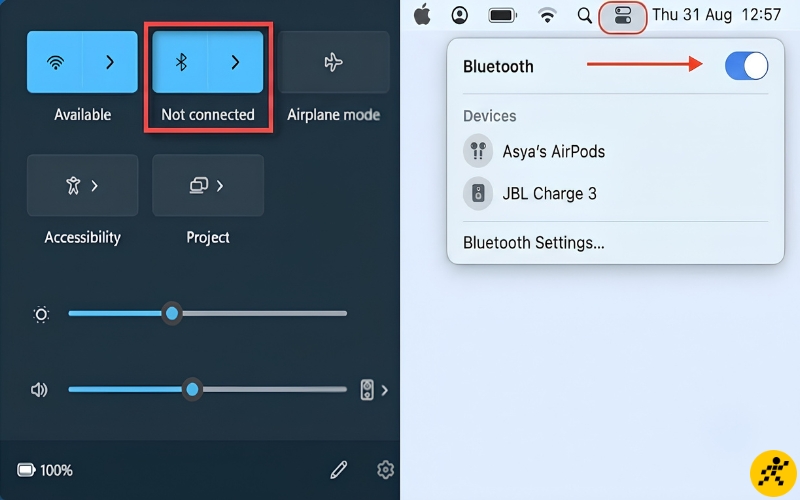 Bạn h&atilde;y thử tắt v&agrave; bật lại bluetooth tr&ecirc;n laptop