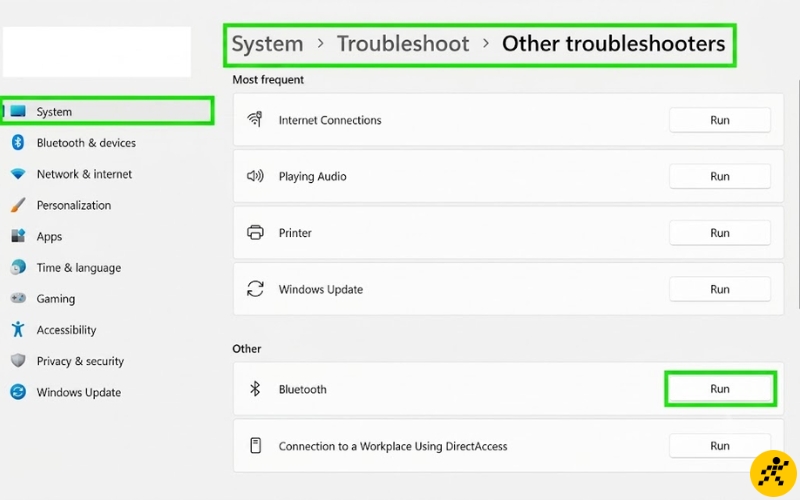 Bạn h&atilde;y thử chạy tr&igrave;nh sửa lỗi Troubleshooter của Windows cho Bluetooth