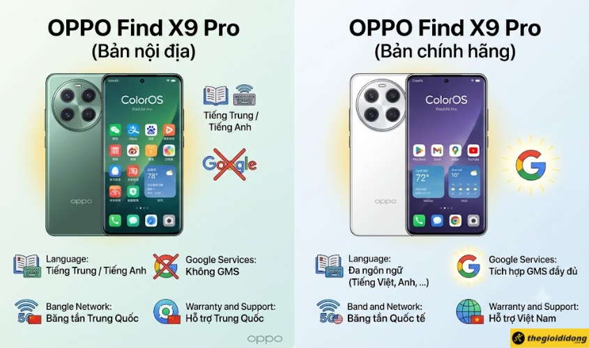 So sánh OPPO Find X9 Pro nội địa và chính hãng So sánh OPPO Find X9 Pro nội địa và chính hãng